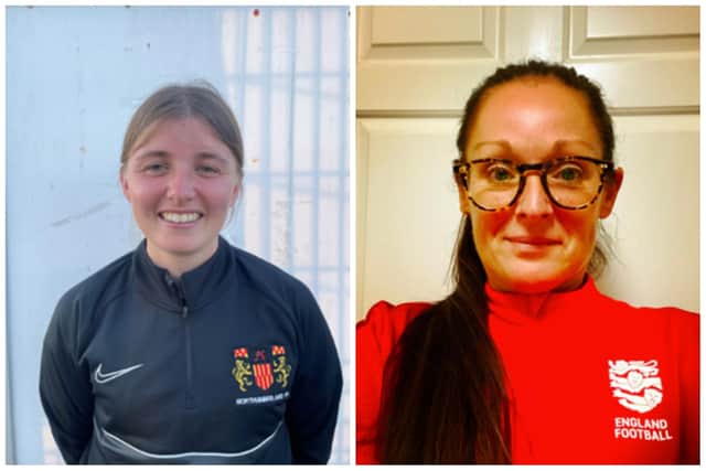 Cyra Carne (left) and Claire Buzzeo have taken up new roles promoting women's football. (Photo by Northumberland FA)