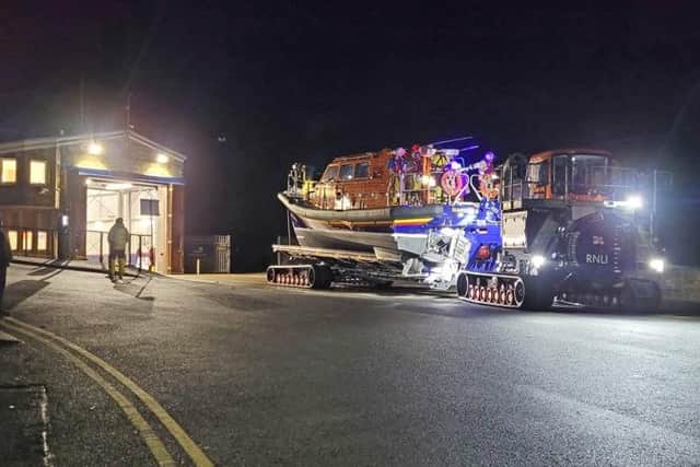 Seahouses lifeboat returning to the station after early morning evacuation of woman from Holy Island. Picture: Seahouses RNLI.