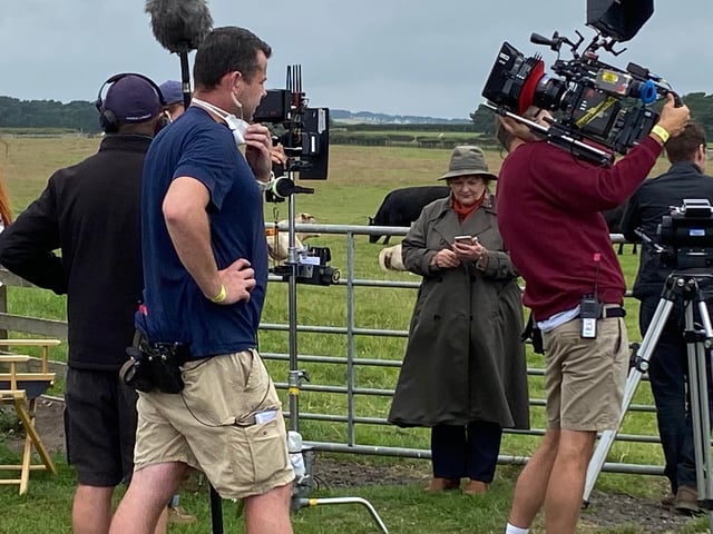 Brenda Blethyn, who plays DCI Vera Stanhope, checks her phone in between filming in Boulmer village, one of the locations for series 11 of the popular ITV crime drama Vera.
