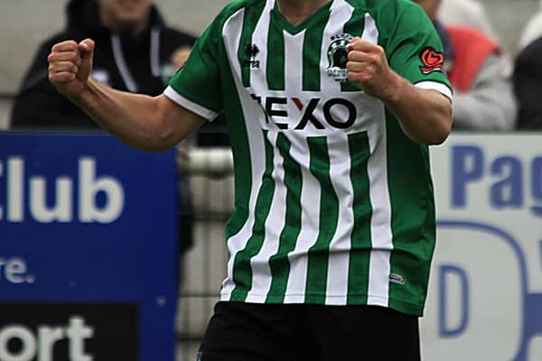 Will McGowan celebrates his second-half goal against Spennymoor Town. Picture: Paul Scott/Blyth Spartans