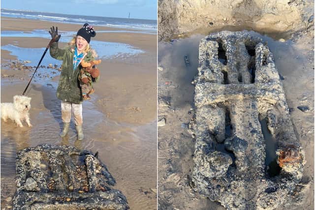 The mystery find uncovered by the Waddell family at Cambois beach.