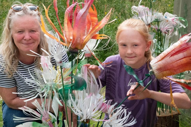 Artist Diane Watson and Imogen creating beauty from discarded plastic.
