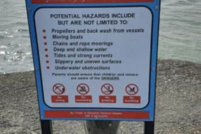 Safety signage at Beadnell harbour.