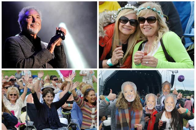 Scenes from Sir Tom Jones' curtailed concert in the Alnwick pastures in August 2015.