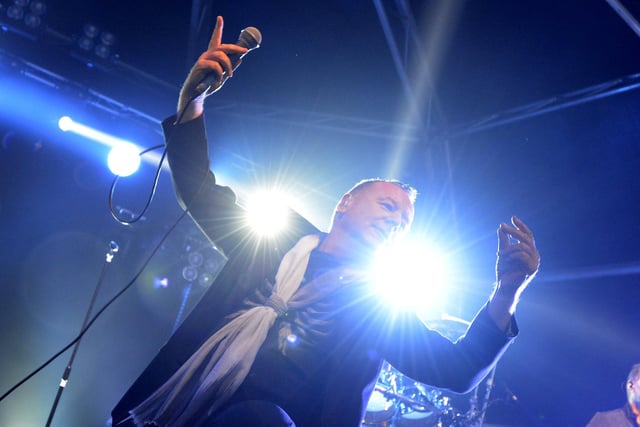 Simple Minds frontman Jim Kerr warms up the crowd on a chilly evening at the 2014 Alnwick concert on Saturday, August 16.