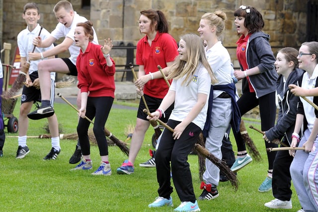 Pupils from Ashington High School and St Benedicts RC Middle School enjoy their broomstick flying lessons.