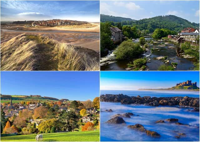 The UK's top trending destinations for cosy autumn travel. Clockwise, from top left, Alnmouth, Llangollen, Bamburgh and Bakewell.