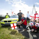 Northumbria Police Sgnt Steve Chappell and PC Greg Huntley, Coun Kevin Johnston, Peter Slater and Cheryl Ford-Lyddon, of RSGB NE, and Northern Saints Primary School pupils Frankie, Lily, Leia and Jayden.