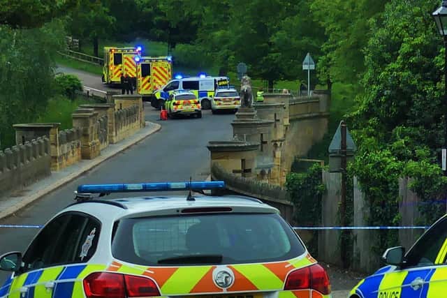 Emergency services at the scene of Tuesday's incident in Alnwick. Picture courtesy of Steve Miller.