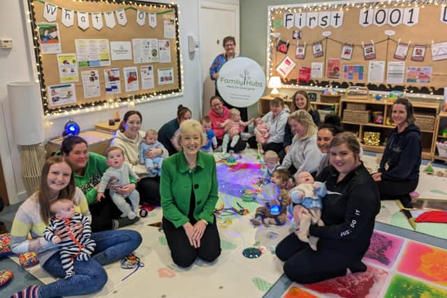 Dame Andrea Leadsom MP visits a baby sensory class at Berwick Family Hub.