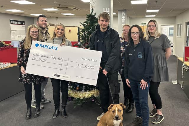 Miller's cheque presentation to Newcastle Dog and Cat Shelter.