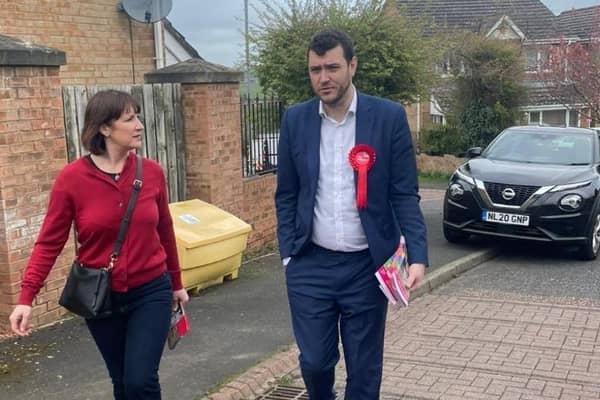 Labour's Hexham candidate Joe Morris and Shadow Chancellor Rachel Reeves campaigning in Prudhoe. Photo: Labour Party.