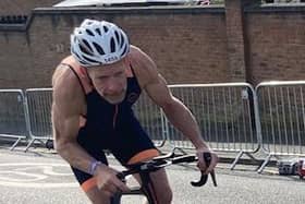 Richard Bewell on his bike during the event. Picture: Alnwick Triathlon Club