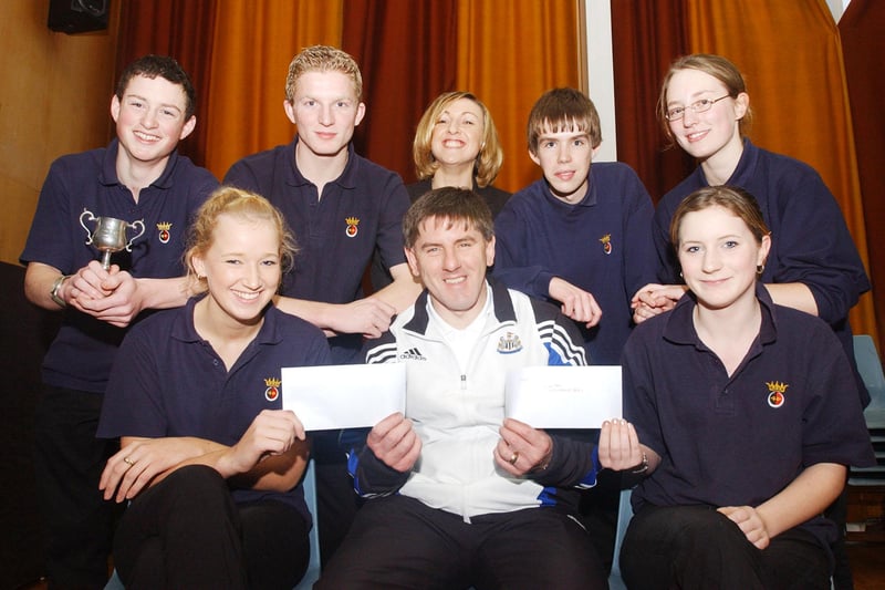 Newcastle United player Peter Beardsley presented Year 11 prizes at Duchess's High School, Alnwick, in December 2003.