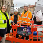 Catherine Colloms and Anne-Marie Trevelyan with Openreach engineers Sam Ward and Kelsey Adams.