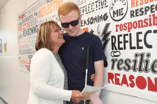 Brenda Hayton and her son Daniel after finding out his results at Cramlington Learning Village.