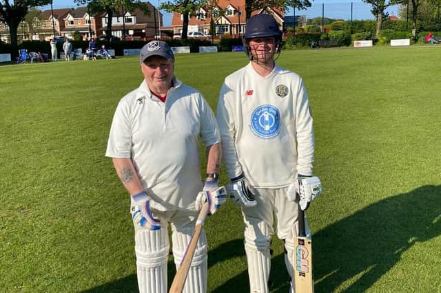 Grandfather and grandson Davie and Jayden McCarthy batted together for the first time for Alnwick second XI. Picture: Alnwick Cricket Club