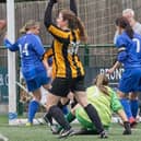 Kate Redpath scores the third goal against Heaton Hawks. Picture: George Davidson