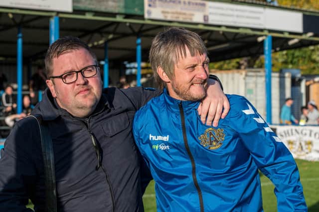 An emotional chairman Brian Shotton, and Ashington manager Ian Skinner after a heroic 3-1 defeat. Picture by Rachel McDonald.