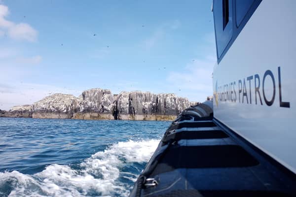NIFCA patrol vessel St Aidan at the Farne Islands.