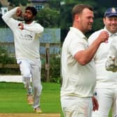 Dushan Hermantha bowling for Alnmouth and Paul Straker (left) celebrates a wicket with team mates.