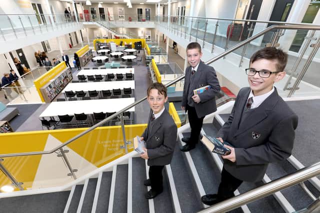 Students inside the learning section of the new £43million campus in Ponteland. Picture by Helen Smith.