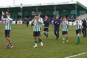Spartans players acknowledge the crowd after their victory against Hereford saw them remain in the National League North for another season. Picture: Bill Broadley