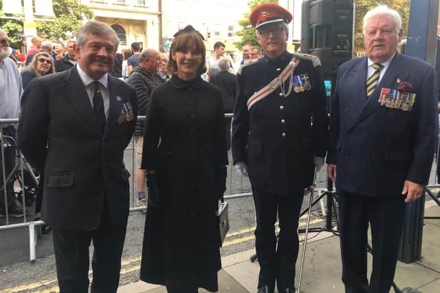 Major Harry Chrisp (the Under Sheriff of Northumberland), The Duchess of Northumberland, the High Sheriff and Canon Alan Hughes.