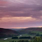 Sunset over the Coquet Valley near Alwinton, Northumberland National Park, England.
