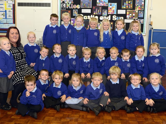 New deputy headteacher Louise Lightley with the reception clas at the Links First School in Amble.