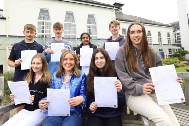 Successful Dame Allan’s Schools GCSE pupils. Back row (L-R): Harry Wanless, Louis Spragg, Ziyana Madathil and Tom Jurowski. Front Row (L-R): Sophie Thornton, Marina Swift, Juliette Johnson and Lucy Dodd. Photo: Crest Photography.