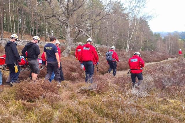 Northumberland National Park Mountain Rescue Team and the North Tyne Mountain Rescue Team worked with the North East Ambulance Service to help the injured walker to a waiting ambulance.