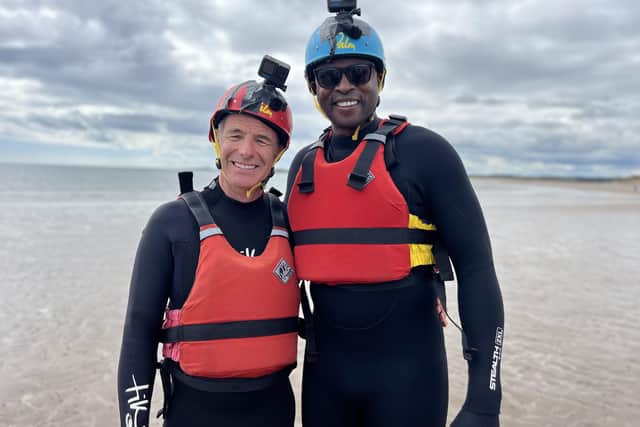Robson Green and former Newcastle United striker Shola Ameobi in Beadnell. (Photo by Zoila Brozas)