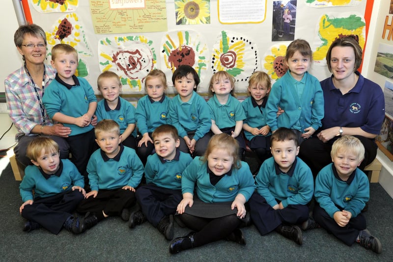 Alnwick South First School new starters 2012. Anne Payton and Vanessa Hornsby with the morning nursery group.