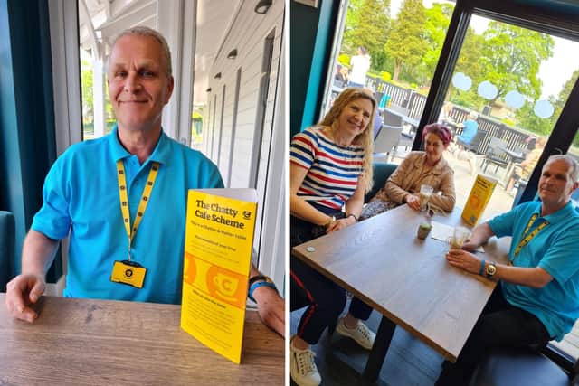 Richard Dobinson is raising awareness that Chatty Café Scheme is running in Morpeth.
