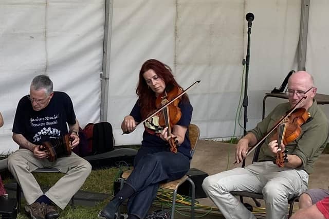 Traditional music by Kathryn Tickell accompanied by Alastair Anderson and local lad Ian Stephenson.