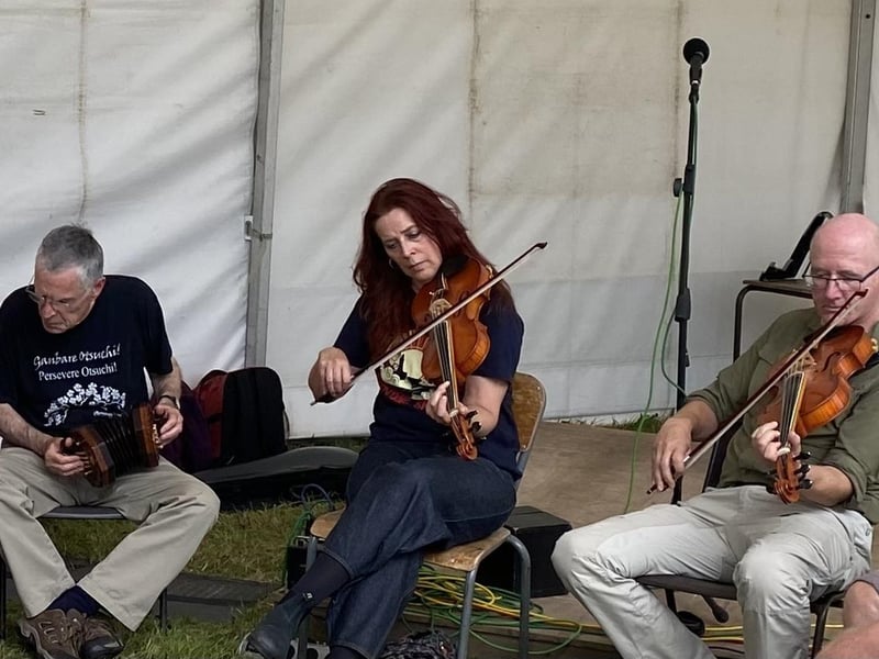 Traditional music by Kathryn Tickell accompanied by Alastair Anderson and local lad Ian Stephenson.