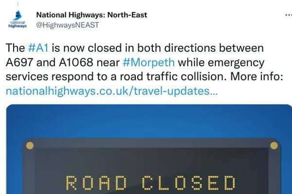 The Twitter alert issued by National Highways this afternoon.