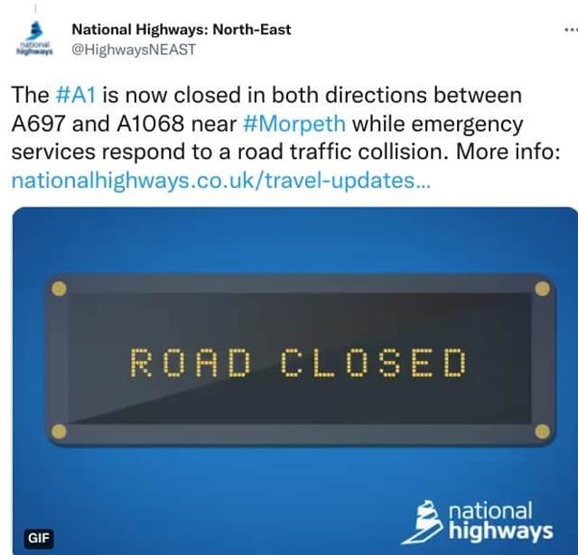 The Twitter alert issued by National Highways this afternoon.