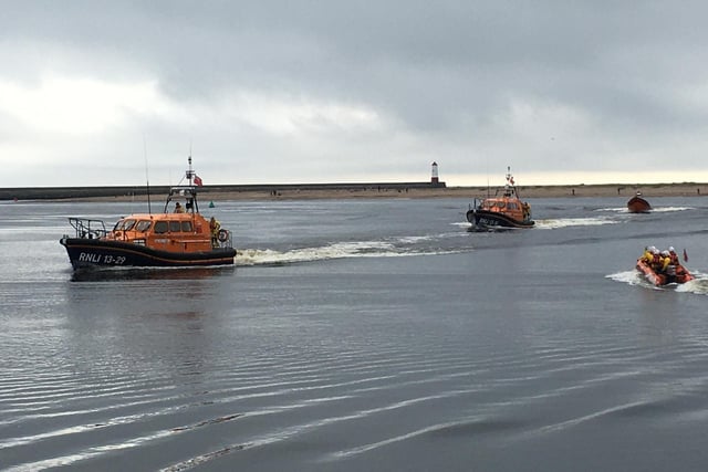 The three flanker boats from Eyemouth, Seahouses and St Abbs pictured entering the Tweed.