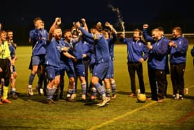 The Alnmouth players celebrate after winning the Robson Cup. Picture: Michael Fawcus