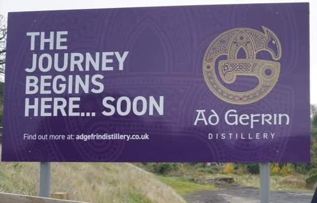 The sign at the planned site of the Ad Gefrin distillery and visitor centre in Wooler, one of the projects to be awarded Borderlands funding.