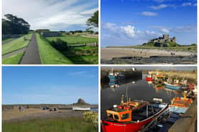 Clockwise from top left: Berwick, Bamburgh, Seahouses, Holy Island.