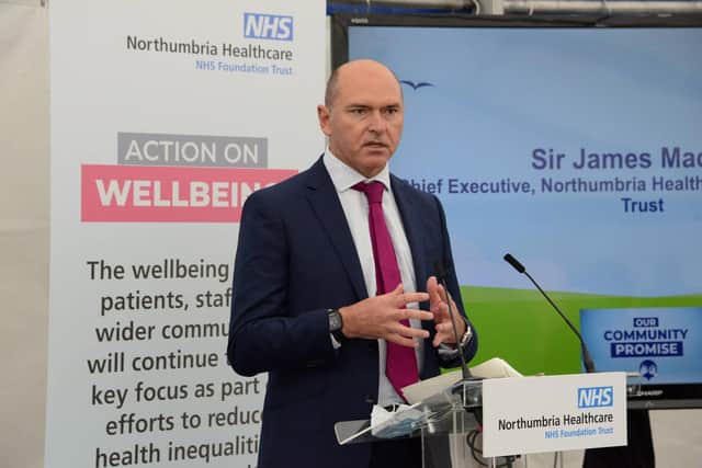 Northumbria Healthcare Chief Executive Sir James Mackey giving a speech at the launch of Our Community Promise at Berwick Infirmary. Picture by Raoul Dixon/North News