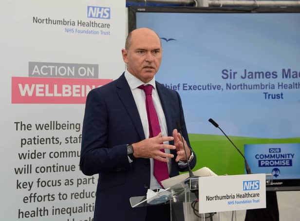 Northumbria Healthcare Chief Executive Sir James Mackey giving a speech at the launch of Our Community Promise at Berwick Infirmary. Picture by Raoul Dixon/North News