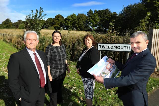 Northumberland County Council leader Glen Sanderson, Cllr Georgina Hill, Cllr Isabel Hunter and Michael Farr, Bernicia executive director of assets and growth.