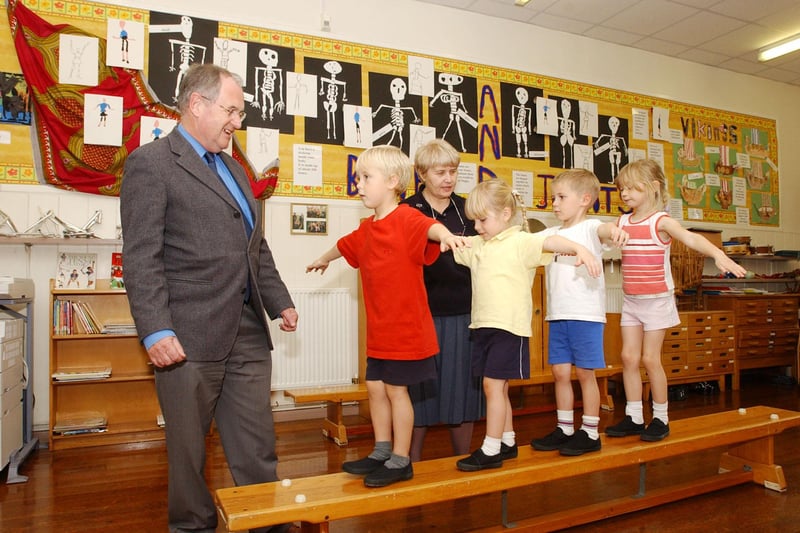 Alan Beith MP visiting Acklington School in October 2003.
