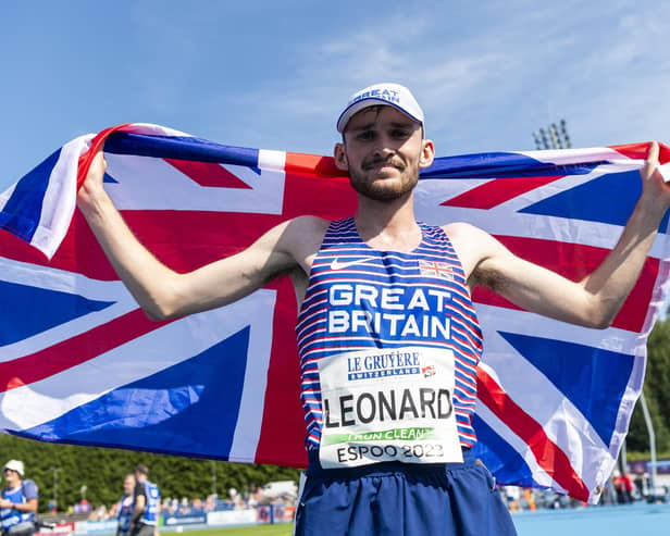 Rory Leonard celebrates winning the 10,000m during the European Athletics U23 Championships in July. (Picture: Jurij Kodrun/Getty Images for European Athletics).