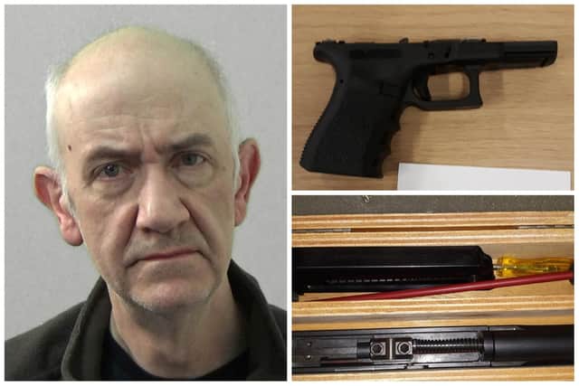 Victor Tuff was sentenced after a Glock pistol, machine gun components, and other weapons were found. (Photo by Northumbria Police)
