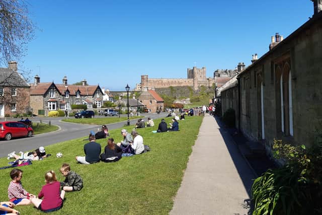 Busy scenes in Bamburgh over the bank holiday weekend.